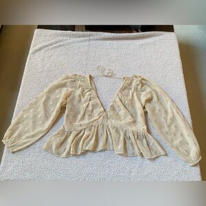 H&M Champagne Peplum Blouse with Metallic Accents